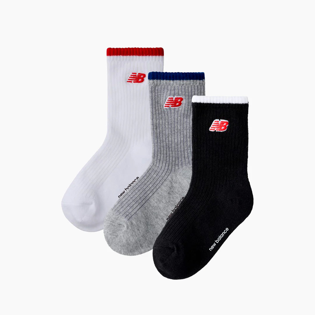 Pack de 3 Calcetines Niños New Balance Blanco Gris Negro